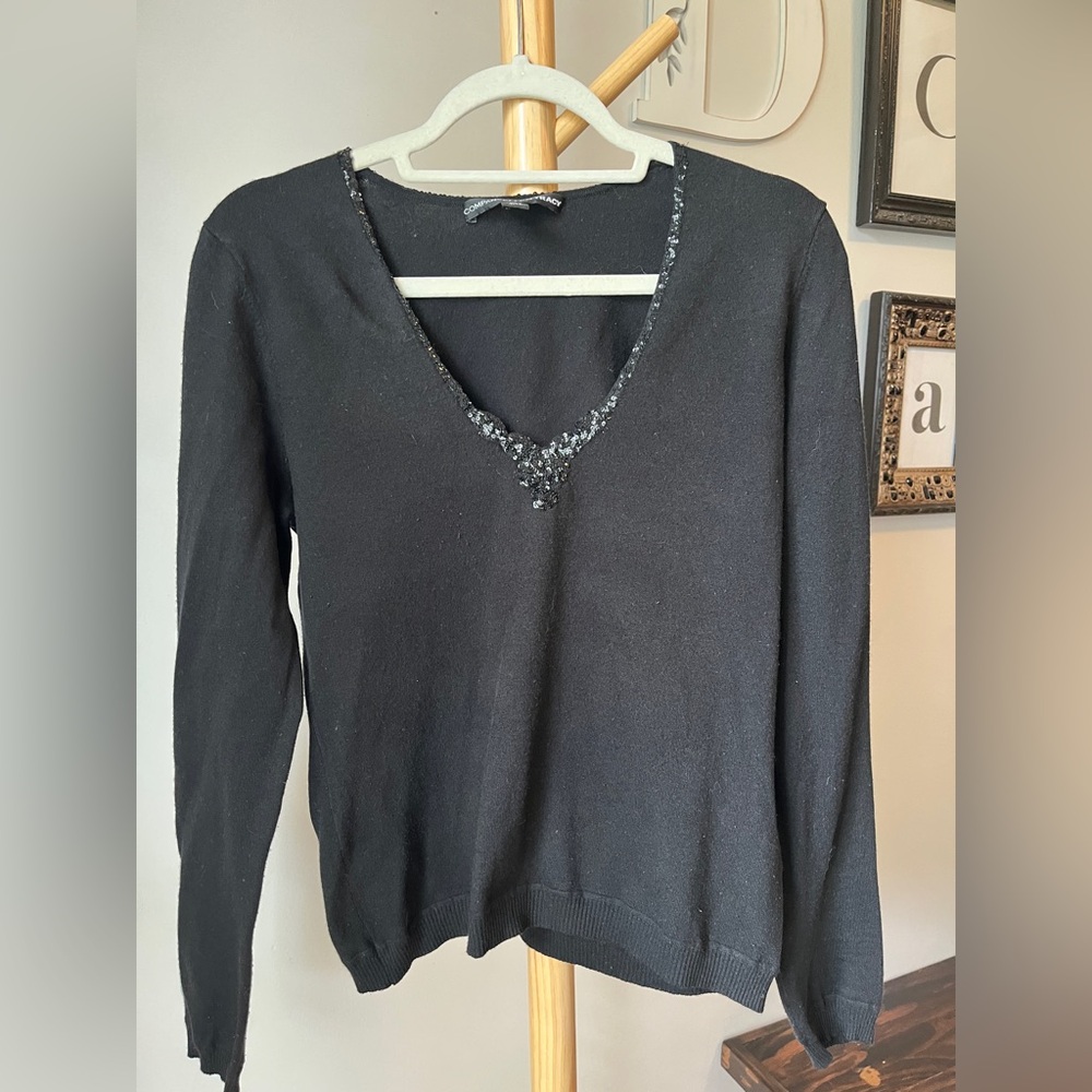 Co Ellen Tracy Cashmere Silk Blend Sweater Black Beaded Size Medium